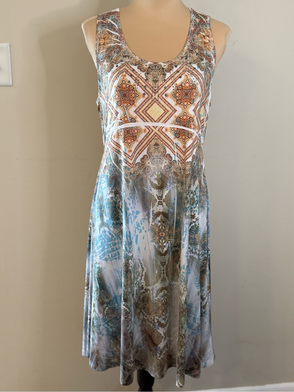 World Unity boho whimsical midi tank dress neutral multicolor SZ M
